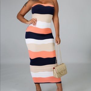 Stripped Tube Midi Dress